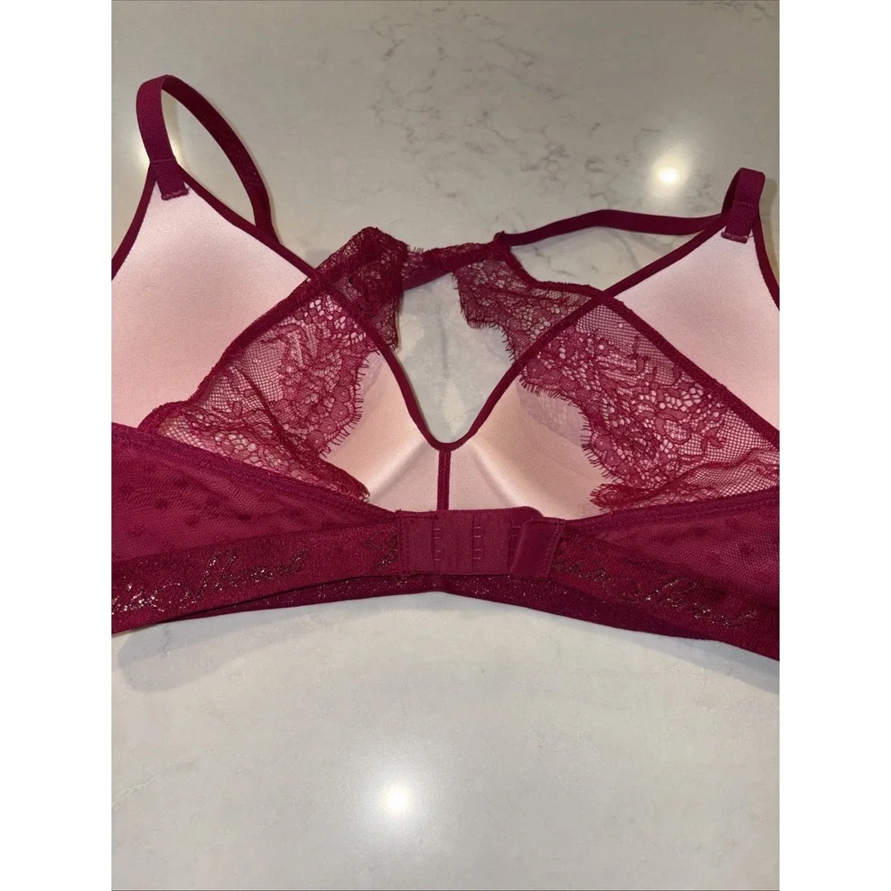 Victoria's Secret 32D Hot Pink Lace Racerback Lightly Lined Wireless T-Shirt Bra